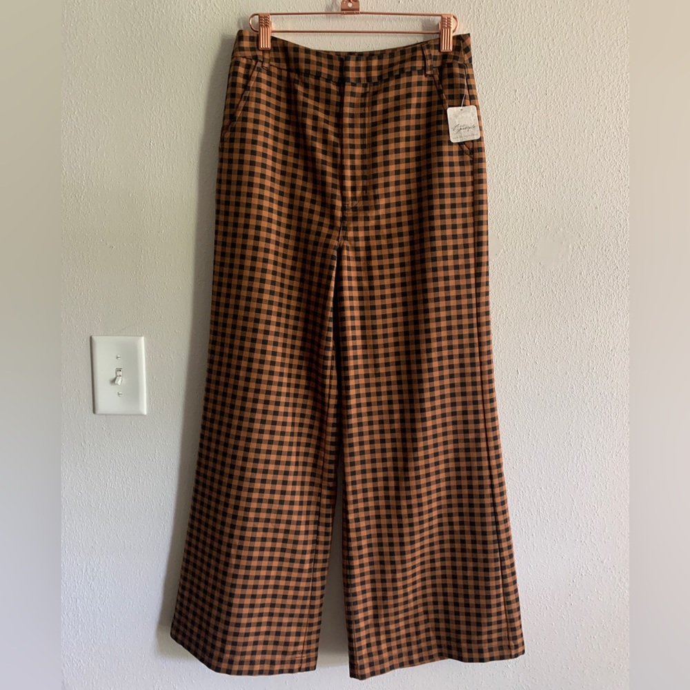 Free People check wide leg pants NWT